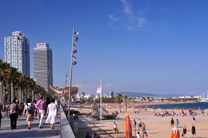 Promenade am Strand von Barceloneta und Somorrostro